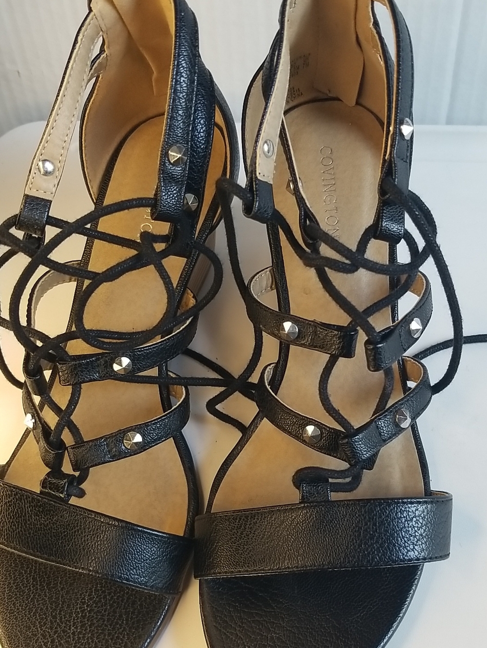Covington Black Studded Lace-Up Gladiator Sandals